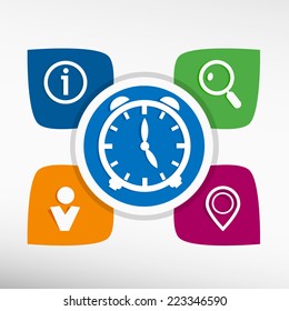 Alarm and icons set vector illustration. Modern Flat style 