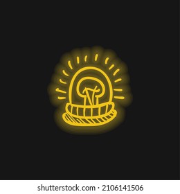 Icono de neón brillante amarillo con la herramienta de dibujo de la mano de la luz de alarma
