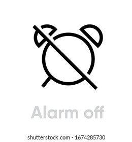Icono Alarm Off. Esquema de vectores editable. Notificación de símbolo de un solo pictograma