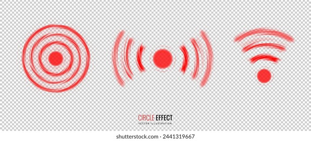 Alarm and pain effect on a transparent background. Red circular pulsation as a symbol of danger warning signal - design element. Vector illustration