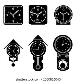 Alarm and pendulum clock. Silhouette vector icons