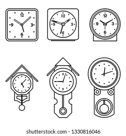 Alarm and pendulum clock. Thin line vector icons