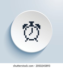 alarm pixel art icon design. Button style circle shape isolated on white background. Vector illustration