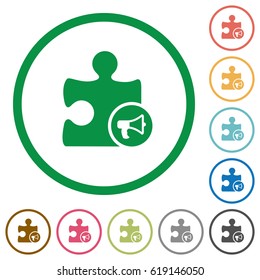 Alarm plugin flat color icons in round outlines on white background