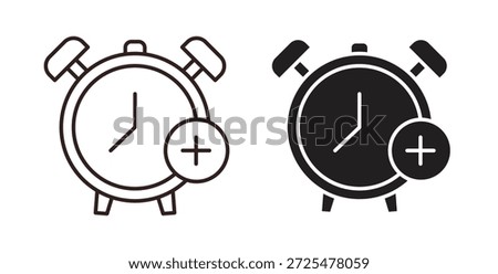 Alarm plus icon with glyph and line. black vector icons for Web UI