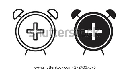 Alarm plus icons, Line vector. solid symbol set