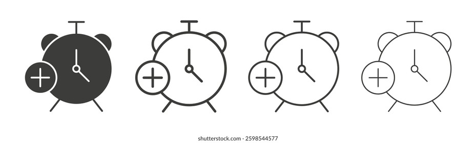 Alarm plus line icon vector illustration set.