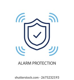 Iconos de vectores de línea delgada de protección de alarma.