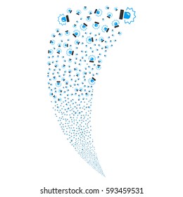 Alarm random fireworks stream. Vector illustration style is flat blue and gray iconic symbols on a white background. Object fountain created from scattered design elements.