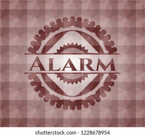 Alarm red emblem with geometric background. Seamless.