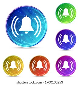 Alarm ringing bell icon isolated on digital abstract round buttons set illustration