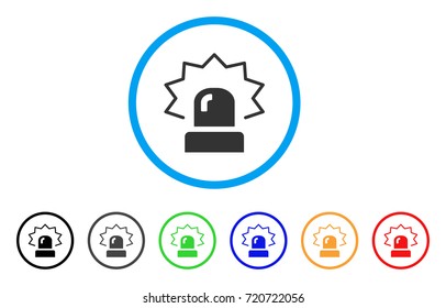 Alarm rounded icon. Style is a flat alarm grey symbol inside light blue circle with black, gray, green, blue, red, orange versions. Vector designed for web and software interfaces.
