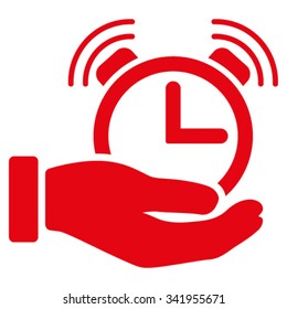 Alarm Service vector icon. Style is flat symbol, red color, rounded angles, white background.