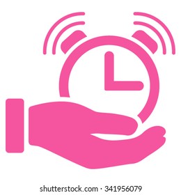 Alarm Service vector icon. Style is flat symbol, pink color, rounded angles, white background.