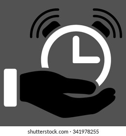 Alarm Service vector icon. Style is bicolor flat symbol, black and white colors, rounded angles, gray background.