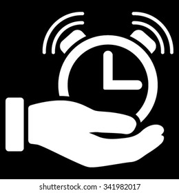 Alarm Service vector icon. Style is flat symbol, white color, rounded angles, black background.
