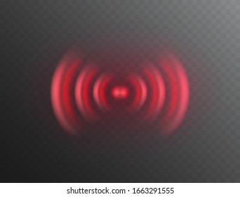 Alarm sign isolated on transparent background. Vector pain wave icon. Red 3d fire evacuation siren or sound alert safety system.
