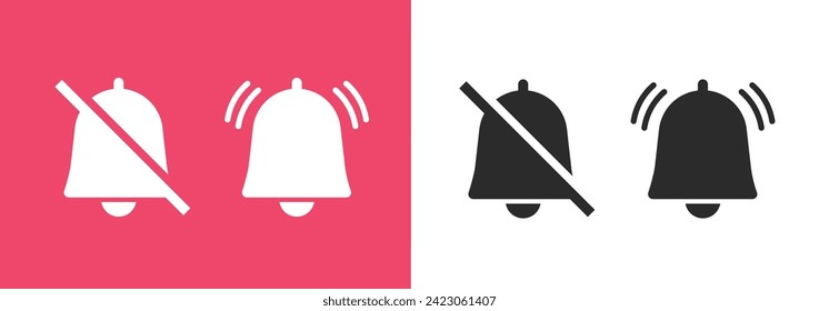 Alarm silence notifications off icon vector simple graphic pictogram illustration set, silent mode on symbol, sound voice door bell alert reminder, mute alarm messages ringer image clipart