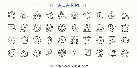 Alarm simple icon set. Notification line icon set. Featuring watch, lock, clock, timer, notification and more.