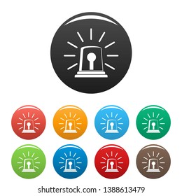 Alarm siren icons set 9 color vector isolated on white for any design