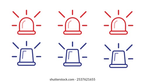 Alarm siren vector icon set. Emergency siren ambulance or police, outline symbol illustration on white background.