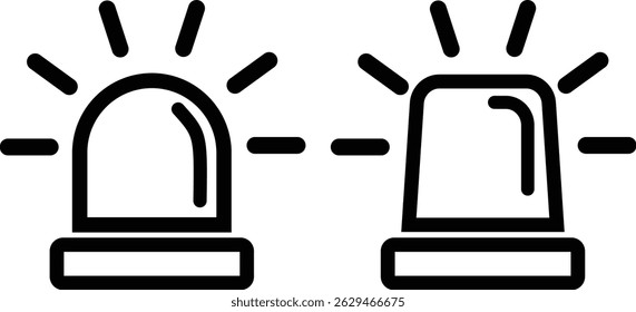 Alarm siren vector icon set.  Symbol isolated white background. Silhouette and Line Icon. Emergency siren ambulance or police 
