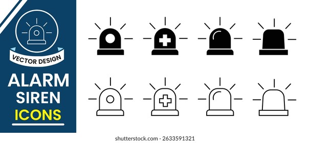 Alarm siren vector icon set. Silhouette of Emergency siren for  ambulance, police. Outline icon of alarm siren symbol and sign. vector illustration.