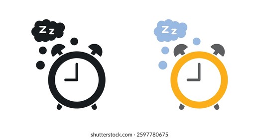Alarm snooze colored icon set. Stock Vector