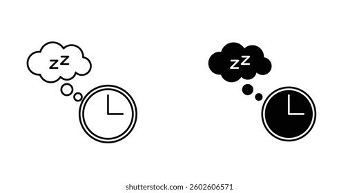 Alarm snooze flat Icons in line outline and flat solid style on white background