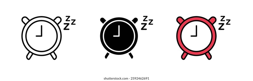 Alarm snooze icon, Sleeping notification bell different style icon set. Line, glyph and filled outline colorful version, outline and filled vector sign, isolated on white background