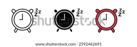 Alarm snooze icon, Sleeping notification bell different style icon set. Line, glyph and filled outline colorful version, outline and filled vector sign, isolated on white background