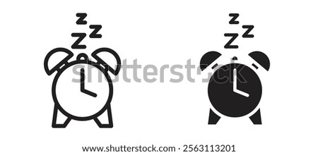 Alarm snooze icons in black line and filled versions