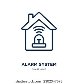 icono del sistema de alarma de la colección de inicio inteligente. Sistema de alarma lineal delgado, alarma, icono de contorno del sistema aislado en fondo blanco. Signo del sistema de alarma de vector de línea, símbolo para web y móvil