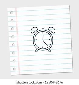 Alarm table clock with white and line paper note background template design. Finance and business concept logo icon. Vector illustration