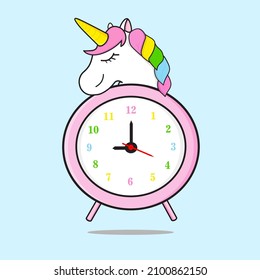 alarm unicorn. clock unicorn. pink alarm clock unicorn cute and sweet, magic, fantasy. alarm clock unicorn adorable vector design illustration wallpaper,pink alarm clock