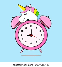 Alarm unicorn pink. Unicorn alarm pink cute and adorable. unicorn alarm clock design vector icon logo illustration wallpaper background flat. unicorn clock cocept.