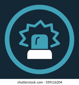 Alarm vector icon. Style is bicolor flat rounded symbol, blue and white colors, rounded angles, dark blue background.