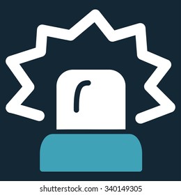 Alarm vector icon. Style is bicolor flat symbol, blue and white colors, rounded angles, dark blue background.