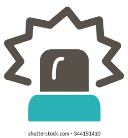 Alarm vector icon. Style is bicolor flat symbol, grey and cyan colors, rounded angles, white background.