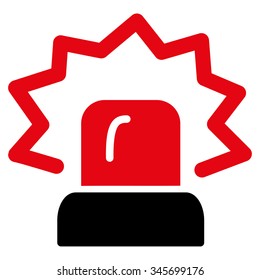 Alarm vector icon. Style is bicolor flat symbol, intensive red and black colors, rounded angles, white background.