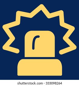 Alarm vector icon. Style is flat symbol, yellow color, rounded angles, blue background.