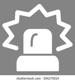 Alarm vector icon. Style is flat symbol, white color, rounded angles, gray background.