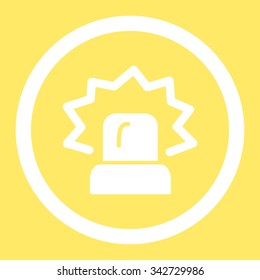 Alarm vector icon. Style is flat rounded symbol, white color, rounded angles, yellow background.