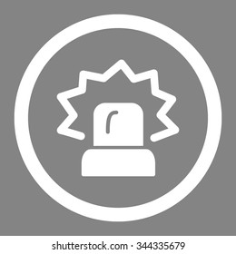 Alarm vector icon. Style is flat rounded symbol, white color, rounded angles, gray background.