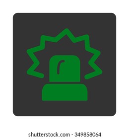 Alarm vector icon. Style is flat rounded square button, green and gray colors, white background.