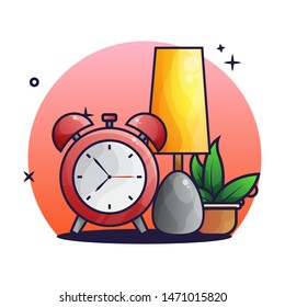 Alarm vector Illustration, night lamp, plant vector