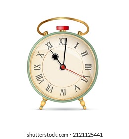 Alarm. Vector illustration of a vintage alarm clock. Clock with an alarm clock on a white background.