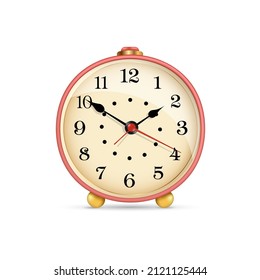 Alarm. Vektorgrafik eines Vintage-Weckers. Uhr mit Wecker auf weißem Hintergrund.