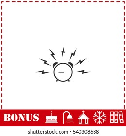 Alarm wake-up time icon flat. Simple vector symbol and bonus icon