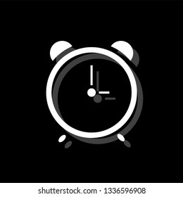 Alarm wake-up time. White flat simple icon with shadow